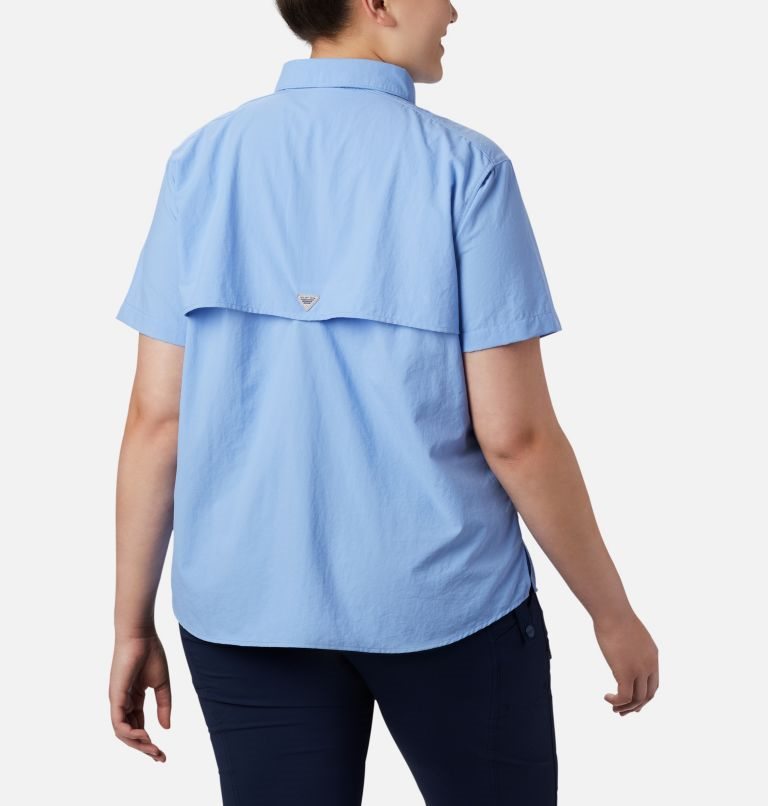 Women's Columbia PFG Bahama Short Sleeve Shirts Blue | Plus Size CA-U5C6A